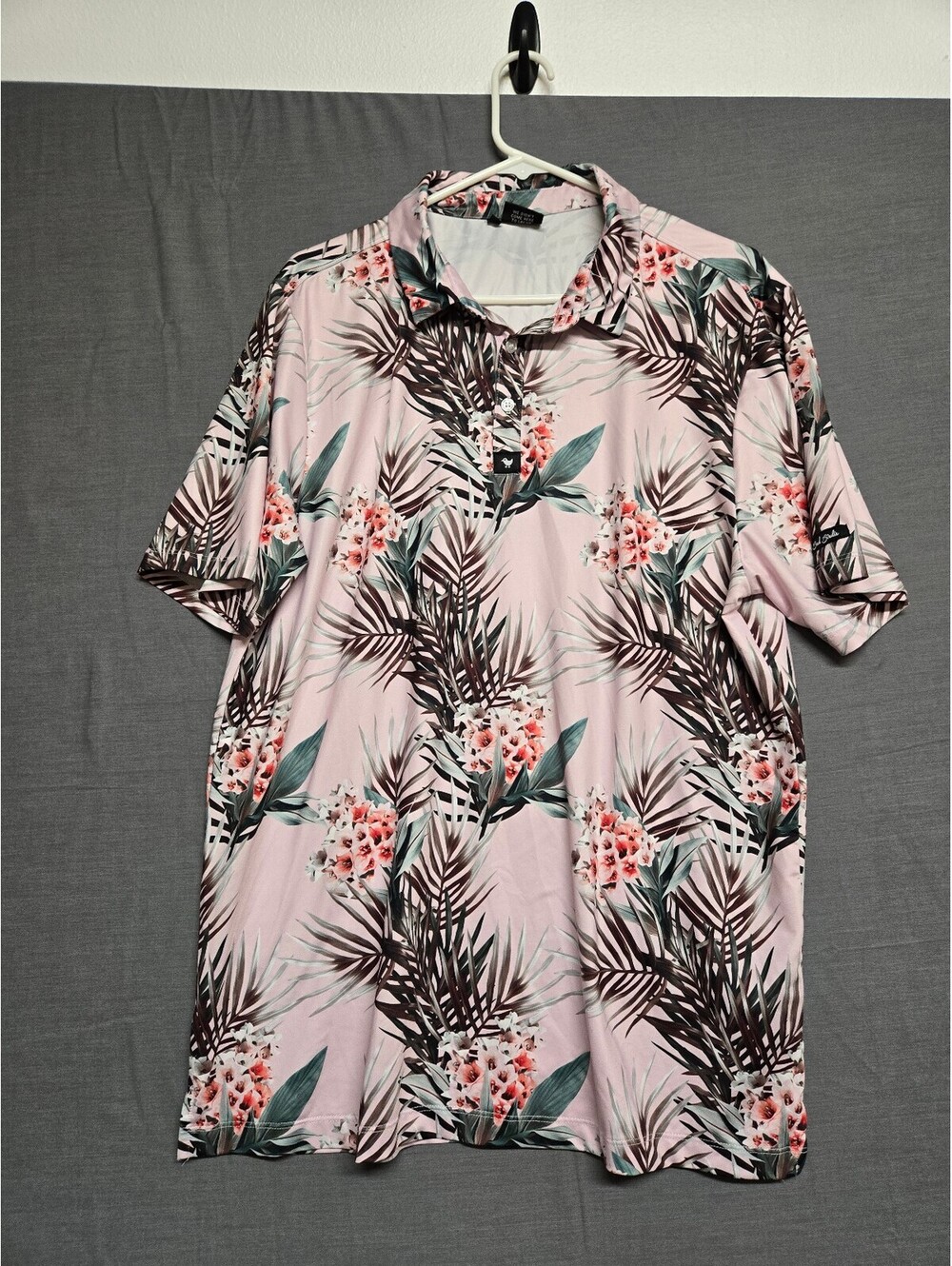 Bad Birdie Pink Floral Golf Polo Shirt Size Large